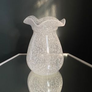 White Speckled Clear Vase Wavy Rim